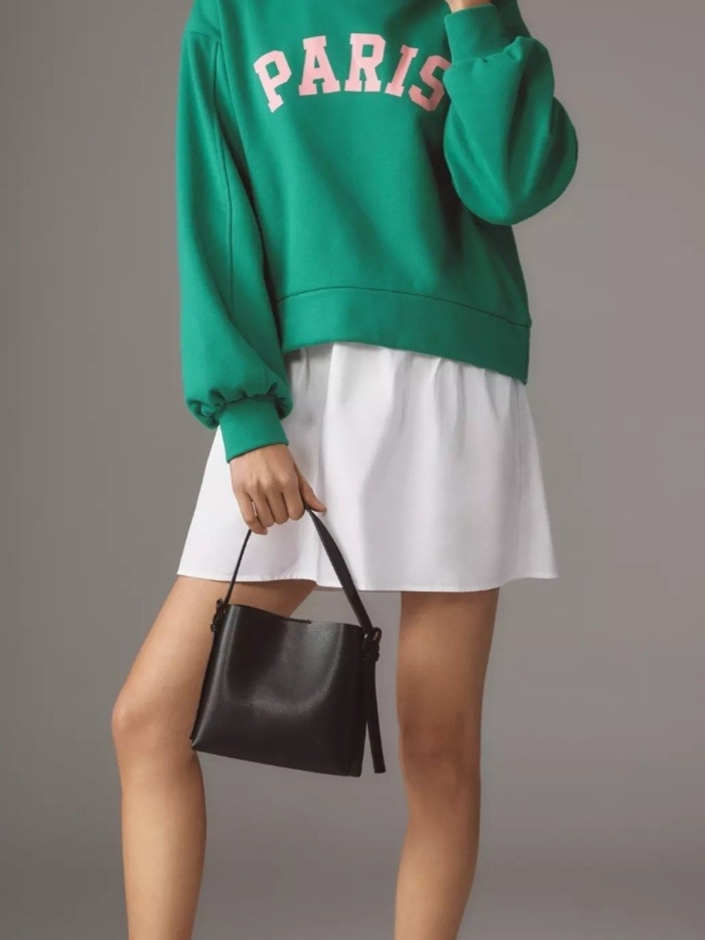 PARIS Graphic Green Sweatshirt Dress with White Skirt